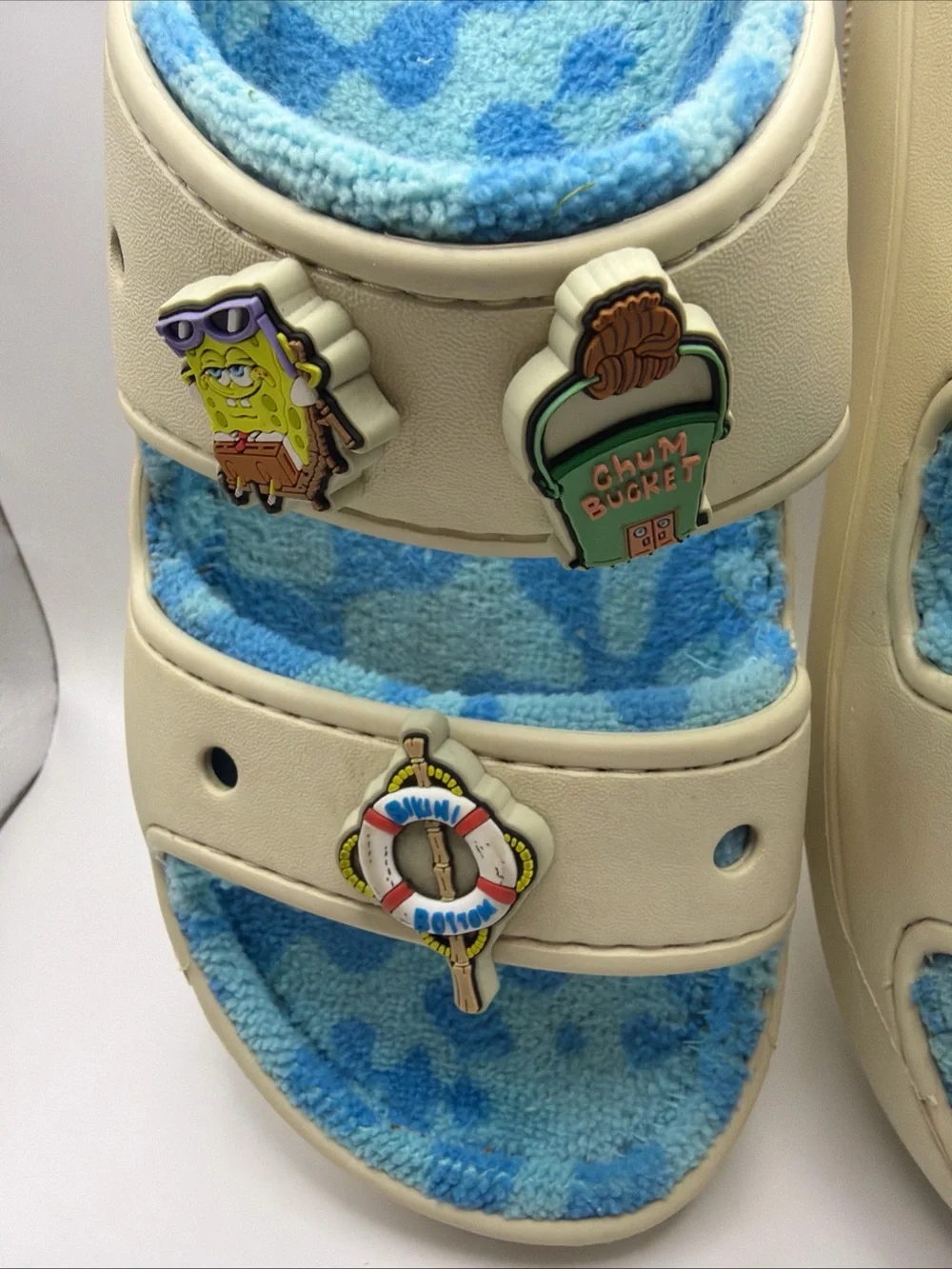 CROCS SpongeBob Cozzzy Terry Sandals Sandi Bone Men's 10 Goo Lagoon Patrick W 12
